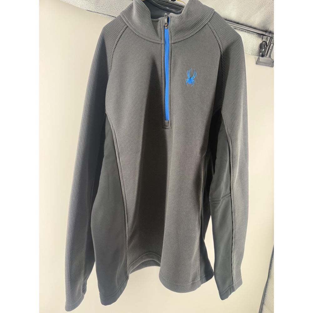 Spyder Mens XXL 1/4 Zip Pullover Waffle Knit Gray Blue Logo Activewear 1299048